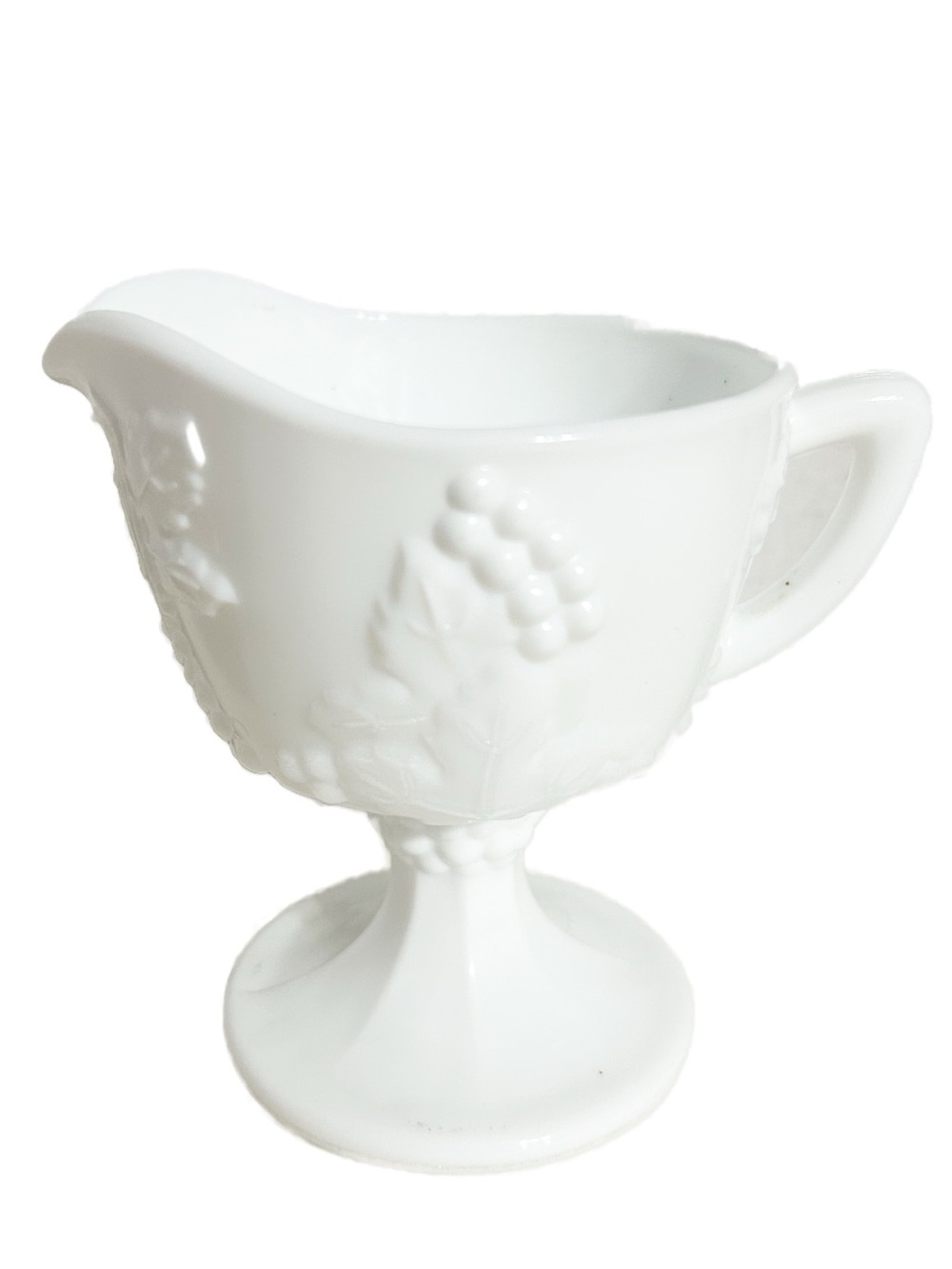 Vintage White Milk Glass Creamer Pitcher Embossed Grape Vine Pattern Serving